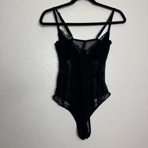 Fashion Nova Black Lace Thong Bodysuit‎